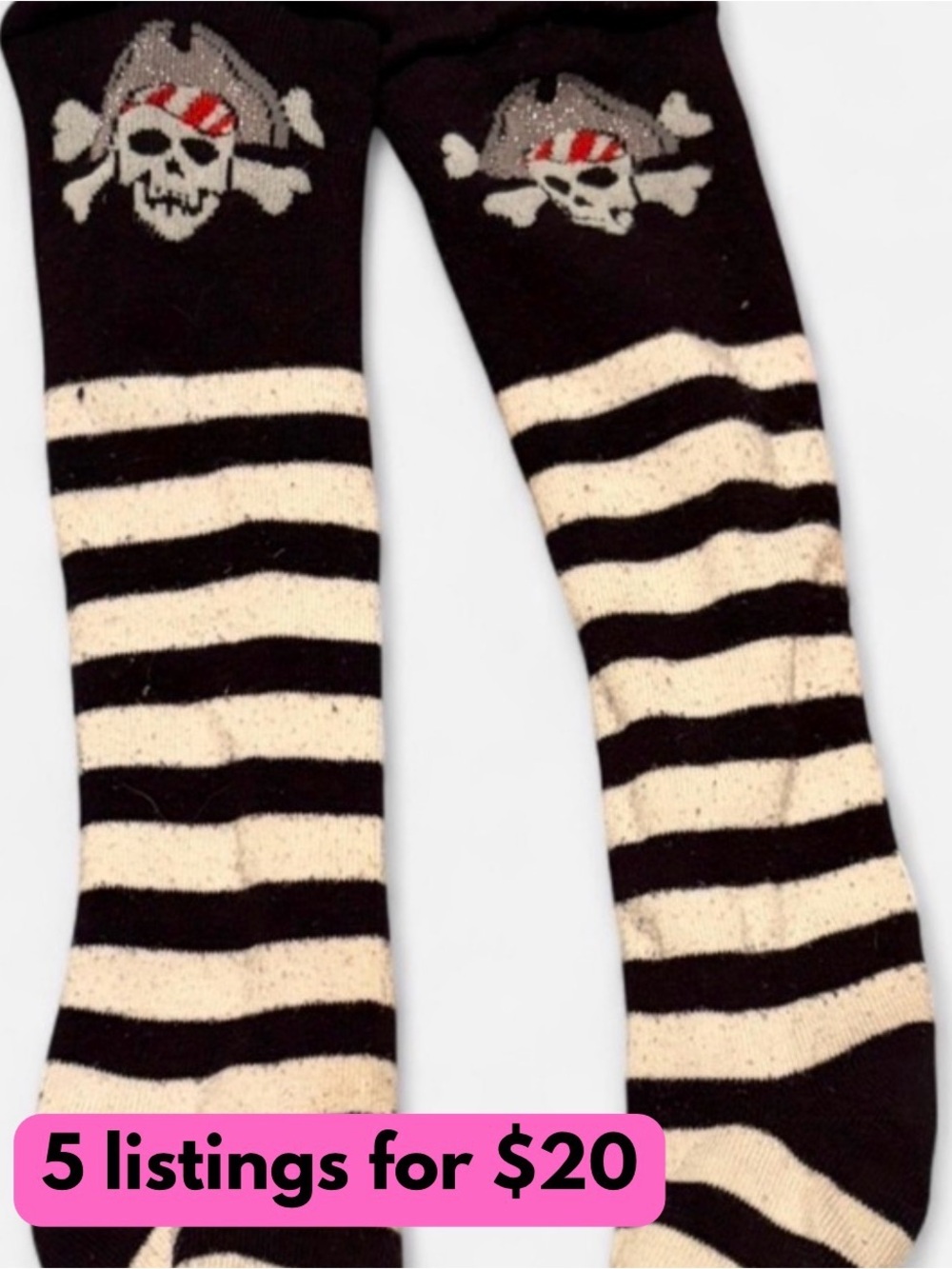 K. Bell Black & Cream Striped Pirate Skull Knee-High Socks